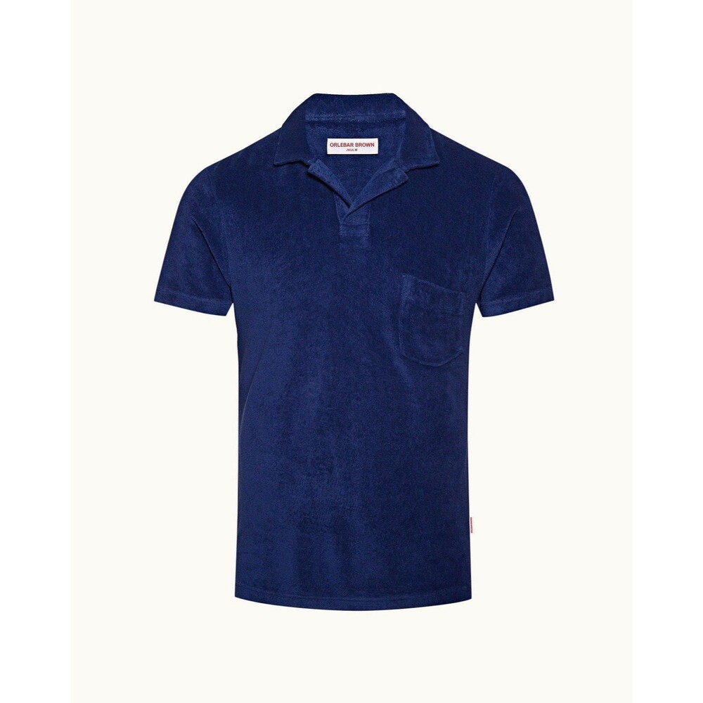 Orlebar Brown Men's Blue Polo Shirt Short Sleeve Collared Pocket Solid • SMALL